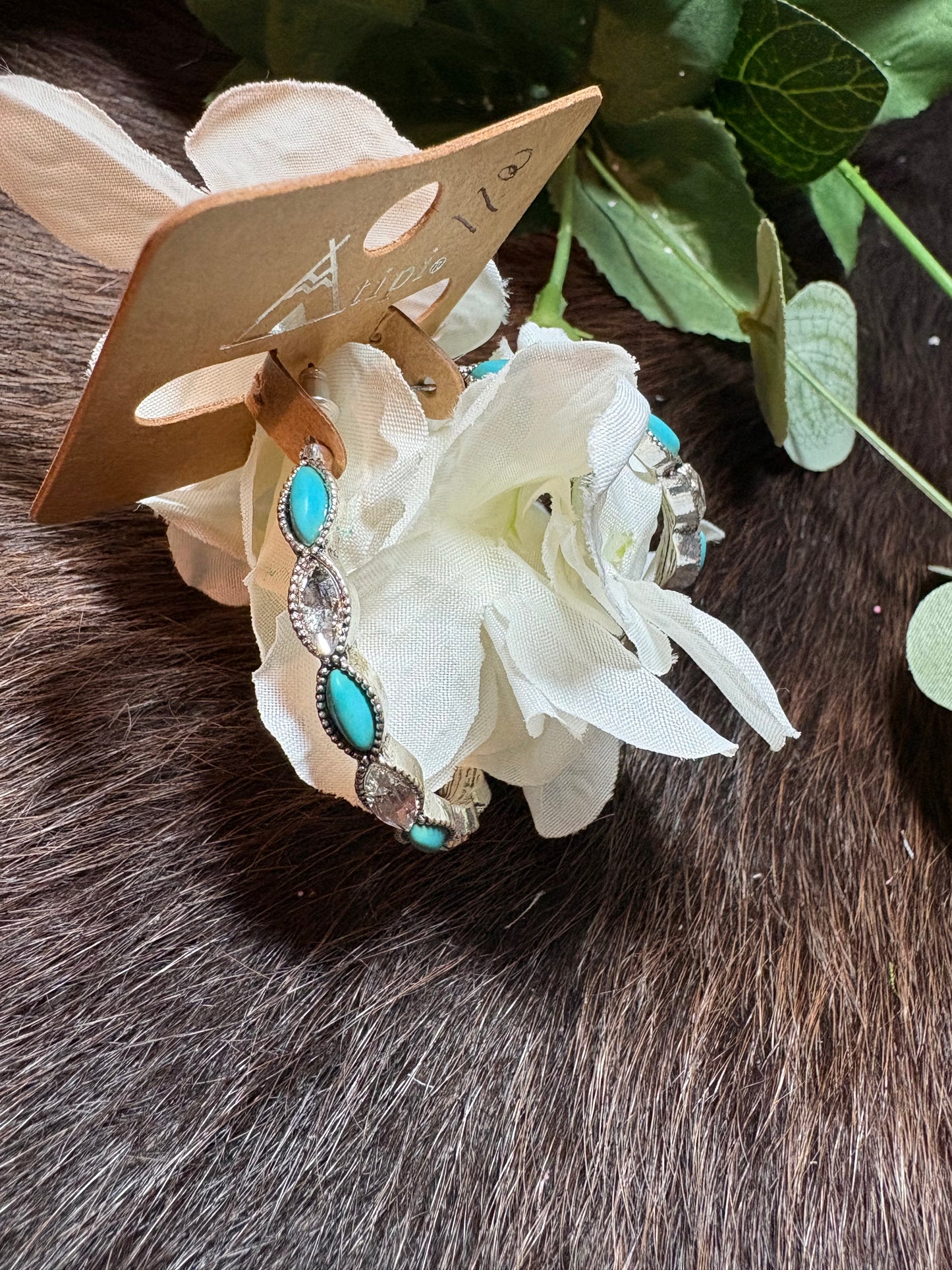 Western Turquoise Colored Stone with Rhinestone Hoop Earring