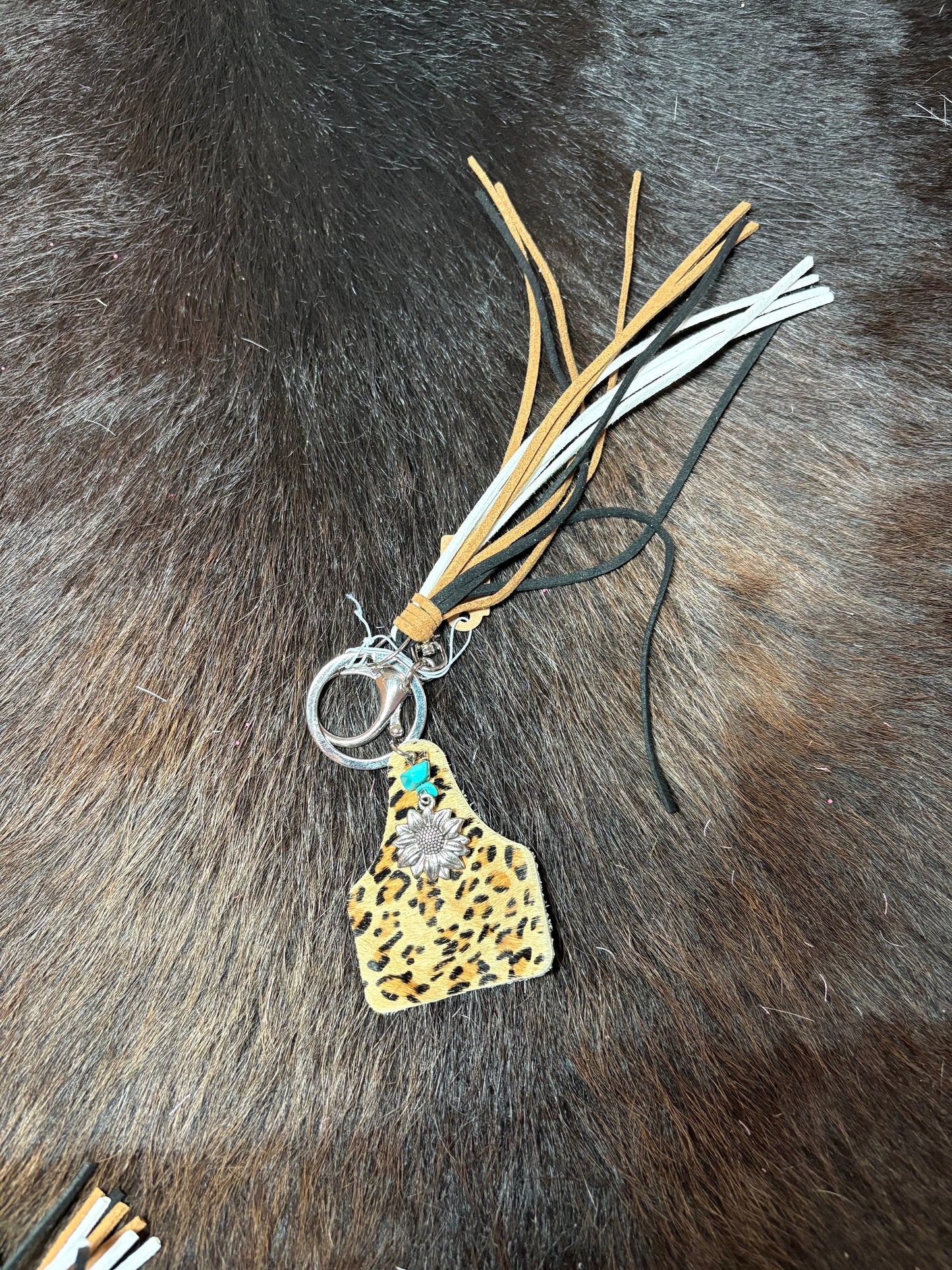 Cheetah Print Ear Tag Key Chain