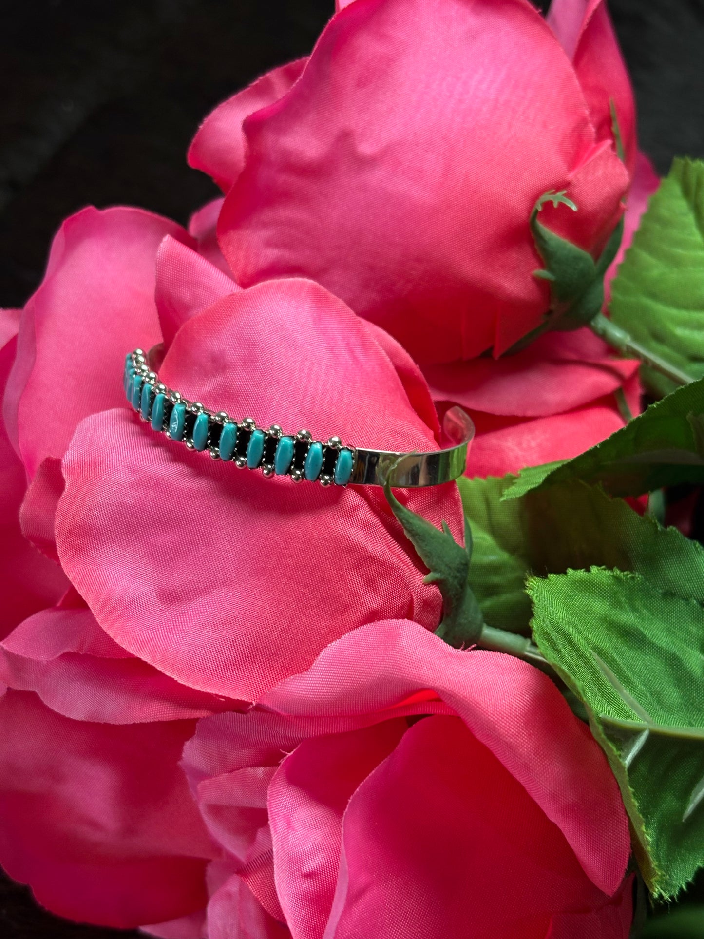 Native American Zuni Handmade Sterling Silver Turquoise Stacker