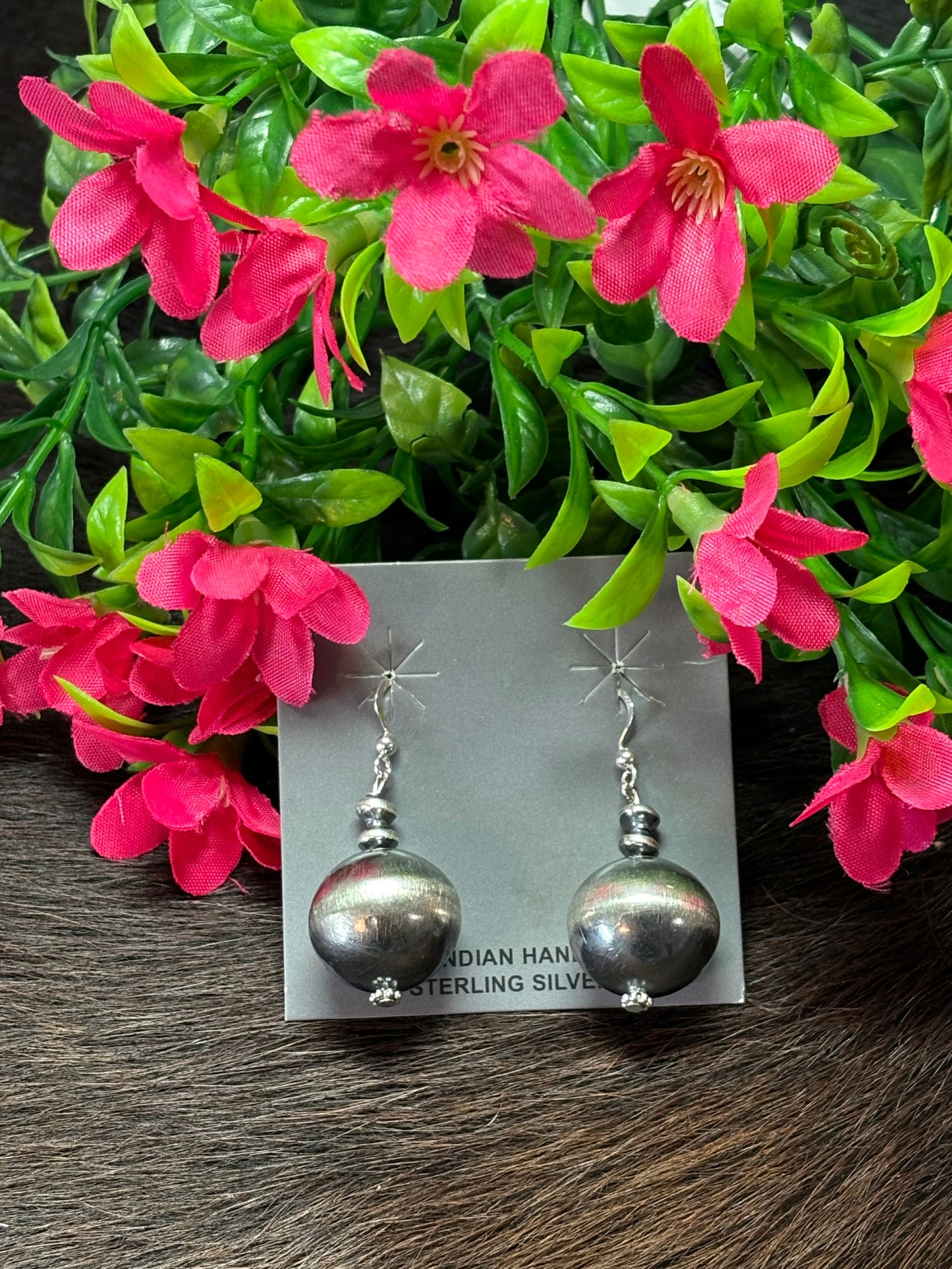 Navajo Handmade Sterling Silver Large Pearl Dangle Earrings by Deena Lane