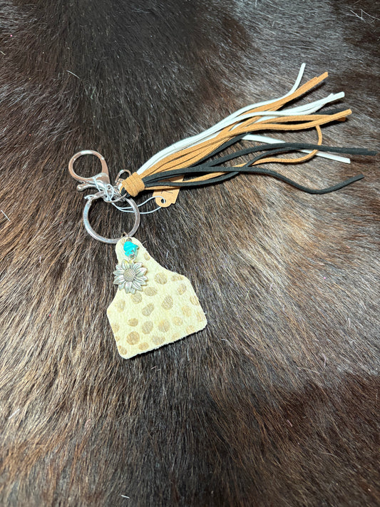 Gold Metallic Ear Tag Key Chain