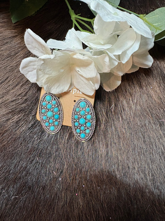 Western Turquoise Colored Stone Accent Oval Post Earring