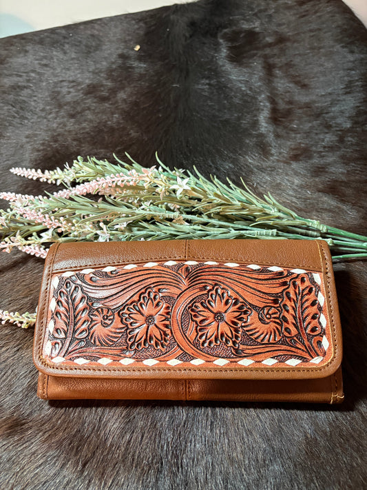 Tooled Leather Trifold Wallet