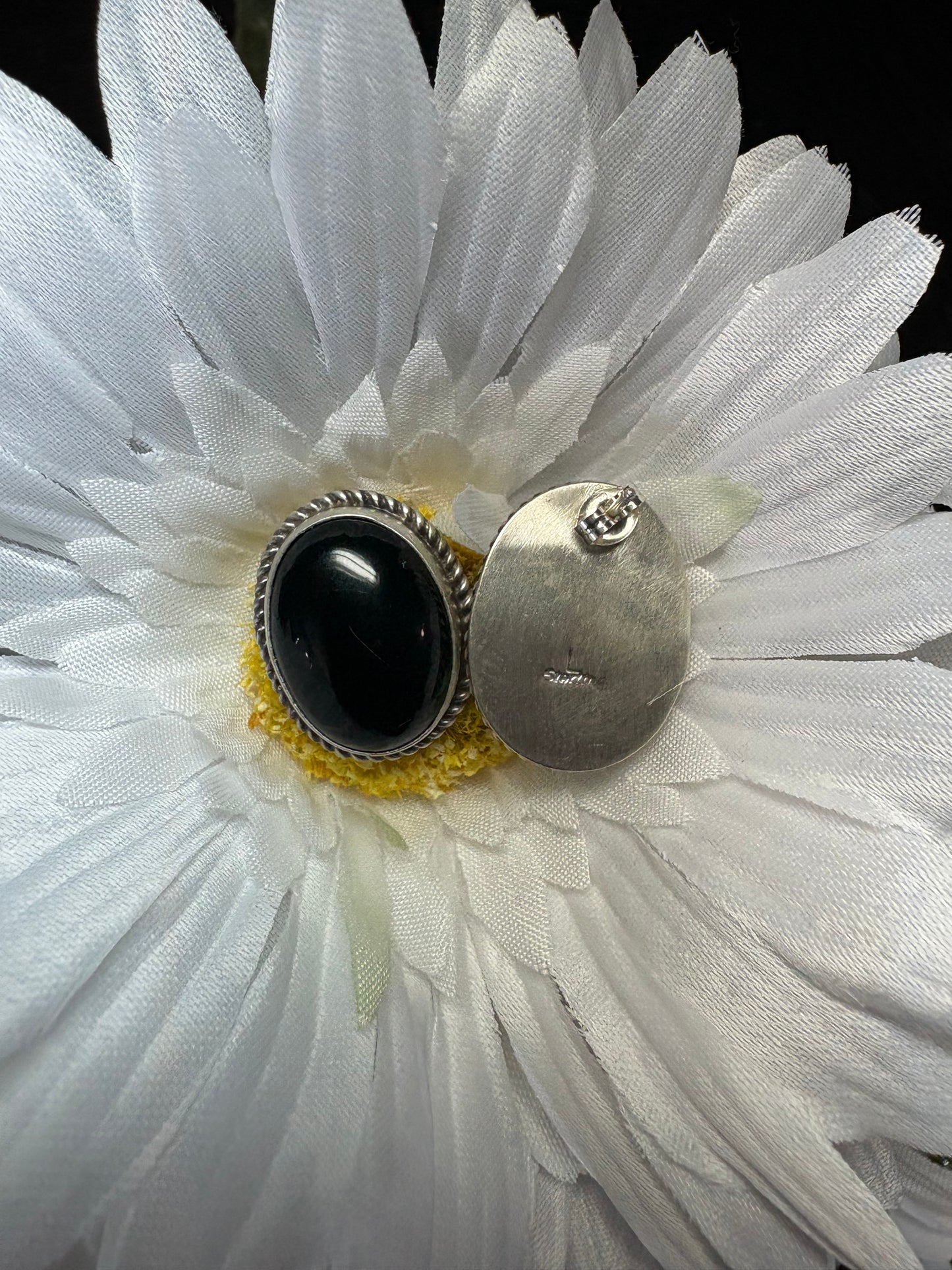 Navajo Handmade Sterling Silver Black Onyx Post Earrings by Letricia Largo