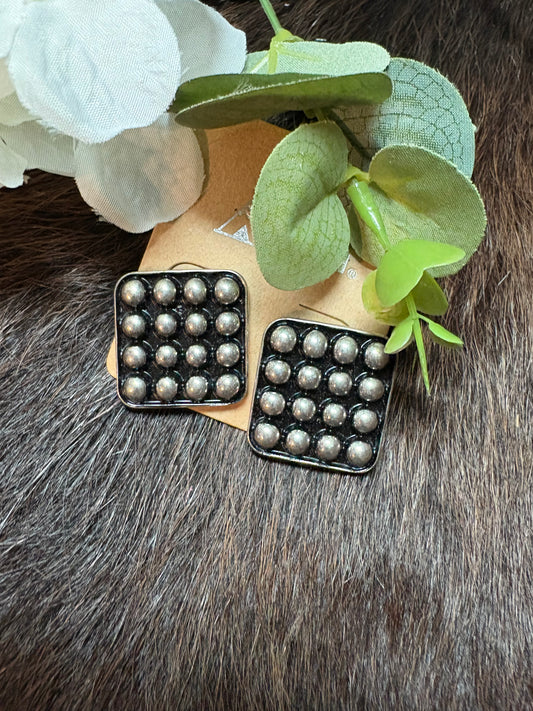 Western Ball Textured Square Metal Post Earrings