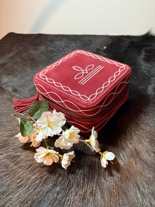 Red Suede Leather Jewelry Box