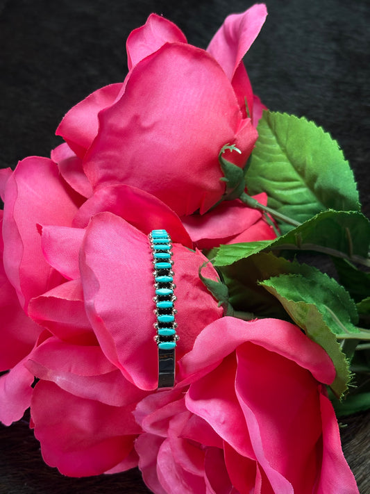 Native American Zuni Handmade Sterling Silver Turquoise Stacker