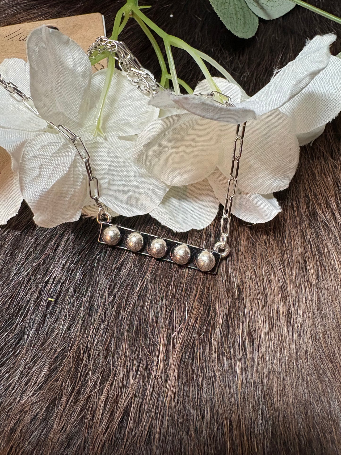 Western Bar Ball Textured Pendant Paperclip Necklace