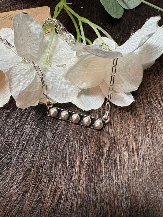 Western Bar Ball Textured Pendant Paperclip Necklace