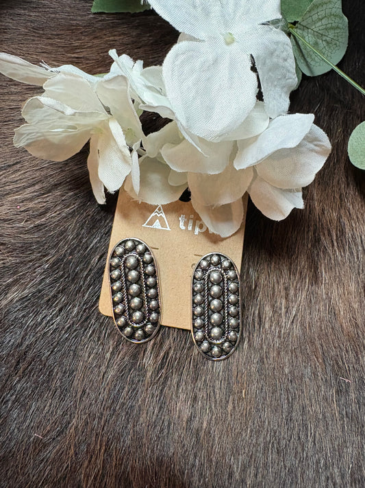 Western Ball Textured Oval Metal Post Earrings