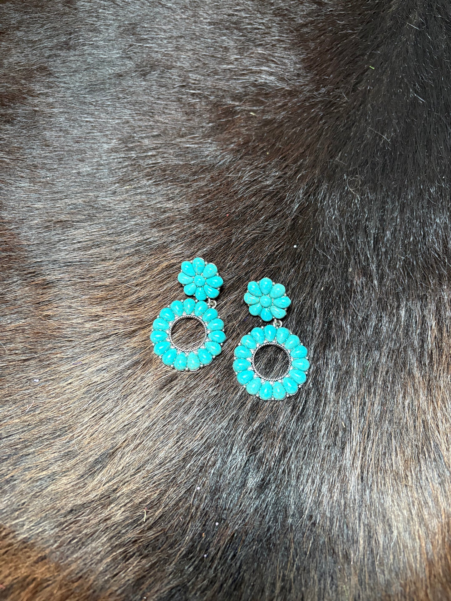 Western Round Turquoise Color Stone post Earrings