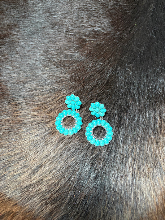 Western Round Turquoise Color Stone post Earrings
