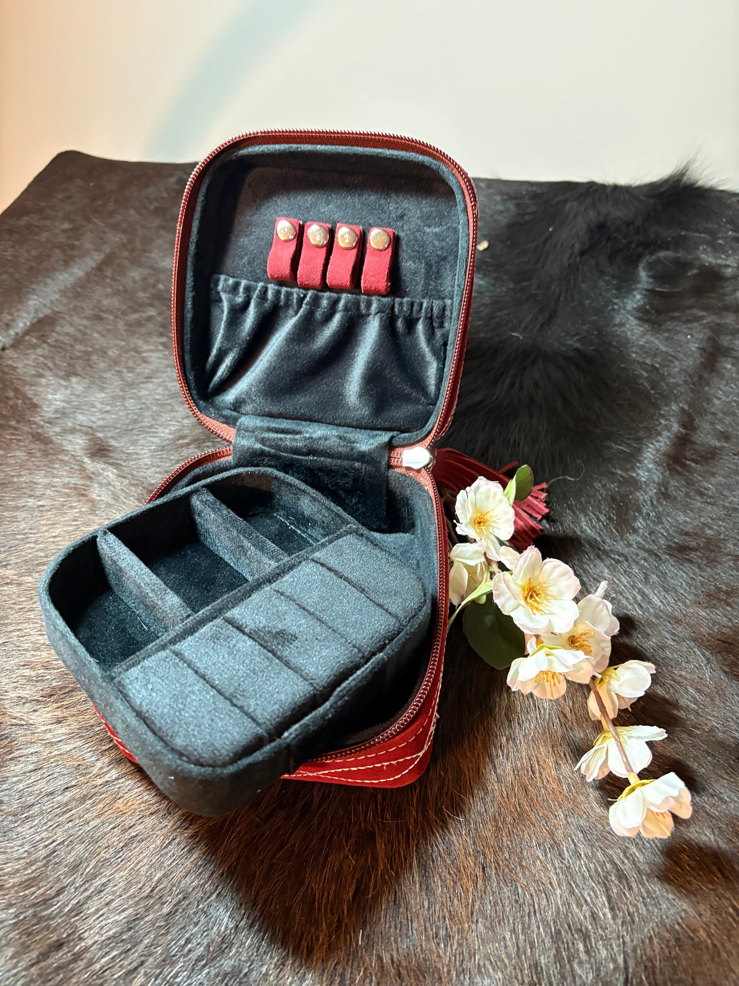Red Suede Leather Jewelry Box