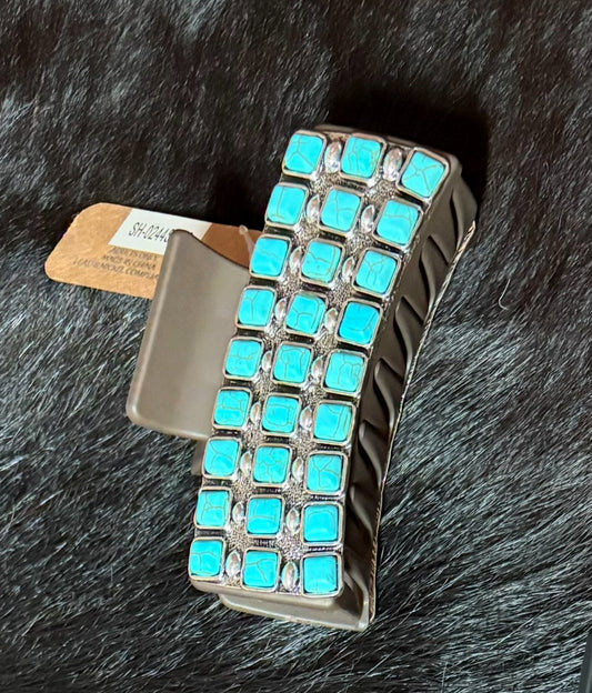 Western Turquoise Rectangle Hair Claw Clip
