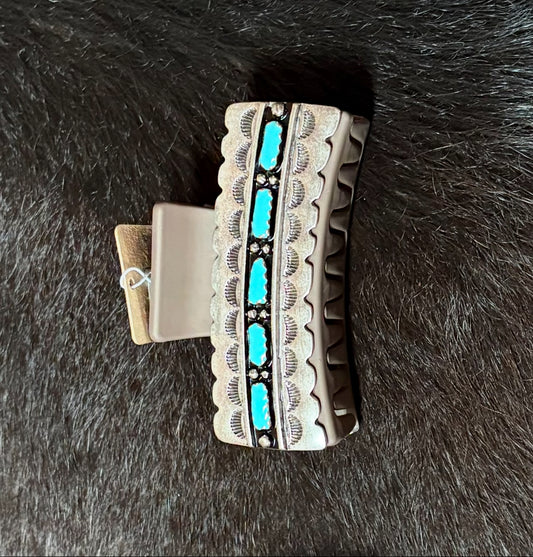 Western Flower Engraved Rectangular Hair Claw